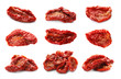 Set with sun dried tomatoes on white background