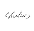 © Anastasiia Hevko - Shalom phrase handwritten with a calligraphic brush. Hello in Hebrew. Ink illustration.