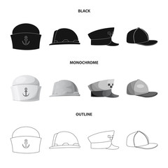 Vector design of headgear and cap symbol. Set of headgear and accessory stock symbol for web.