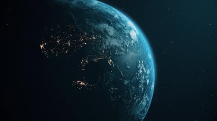 Wall Mural - 4k sunrise over the planet earth. 3d animation.