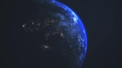 Wall Mural - 4k sunrise over the planet earth. 3d animation.