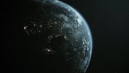 Wall Mural - 4k sunrise over the planet earth. 3d animation.
