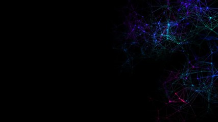Poster - The work of neurons. Rotation of the camera. Ripple of colored signals in a dynamic structure. Abstract background. Seamless loop.