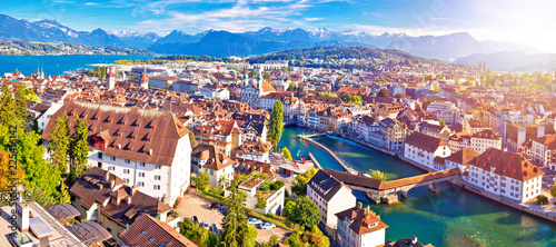 Photographie City of Luzern panoramic aerial sunset haze view