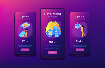 Sticker - Man doing human brain puzzle. Psychology and psychotherapy landing page. Mental healing and wellbeing, therapist counselling, mental difficulties. UI UX GUI app interface template.