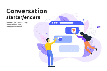 conversation start and enders concept. man and woman text message conversation. modern flat vector i