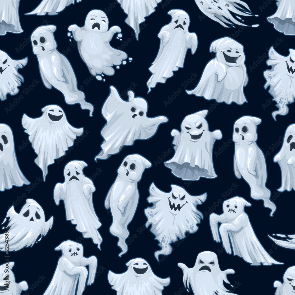 Halloween holiday cartoon ghost seamless pattern - obrazy, fototapety, plakaty 