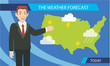 Cartoon of weather prediction for today are announce by the reporter