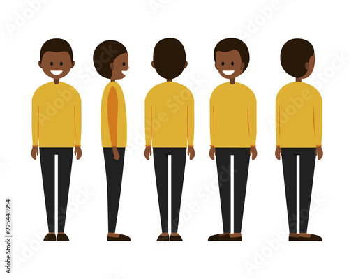 Front Side Back View Animated Character Set With Various