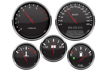 Car Dashboard 3d Gauges. Speedometer, Tachometer, Fuel Gauge, Temperature And Accumulator Charge Device