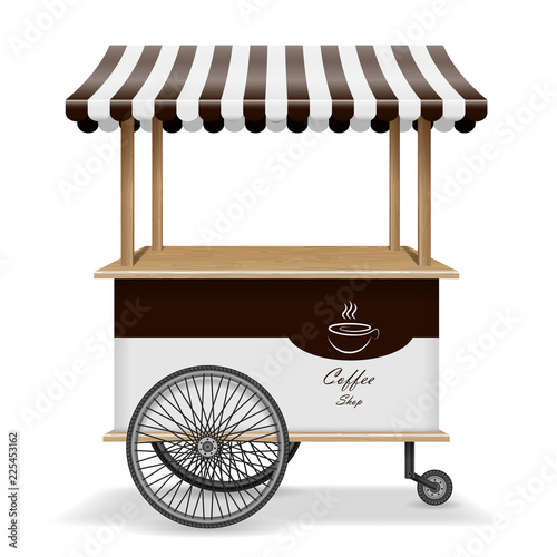 Download Realistic Street Food Cart With Wheels Mobile Coffee Market Stall Template Hot Coffee Kiosk Store Mockup Isolated Vector Illustration Stock Vector Adobe Stock