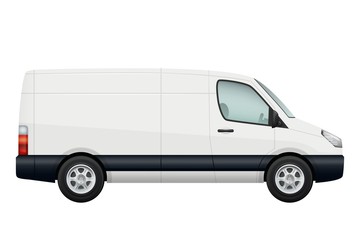 Wall Mural - Mini van car. Side view of white minivan isolated on white. Vehicle minibus or wagon. Vector illustration