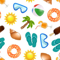 Poster - Vector summer beach elements pattern or background illustration. Summer pattern, cocktail tropical, vacation and holiday