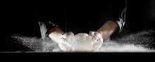 Cloud Of Flour Caused By Chef Slamming Dough