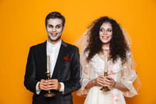 Happy Couple Dressed In Scary Haloween Costumes