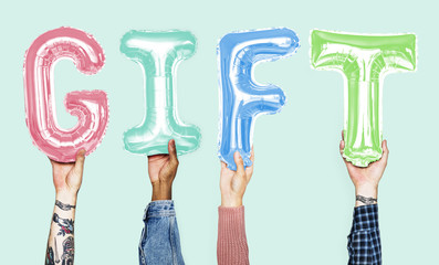 Sticker - Hands showing gift balloons word