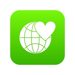 Wall Mural - Earth world globe with heart icon digital green for any design isolated on white vector illustration