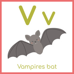 Wall Mural - Cute animal alphabet. V letter. Cute Vampire Bat.