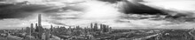 Panoramic Aerial View Of Melbourne From Helicopter, Australia In Black And White View