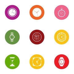 Poster - Timepiece icons set. Flat set of 9 timepiece vector icons for web isolated on white background