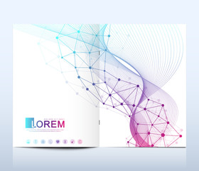 Aufkleber - Modern vector template for brochure, leaflet, flyer, cover, catalog in A4 size. DNA helix, DNA strand, molecule or atom, neurons. Abstract structure for Science or medical background.