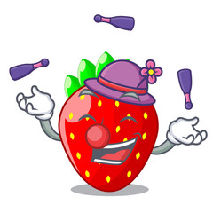 Poster - Juggling fresh strawberry in a bowl cartoon