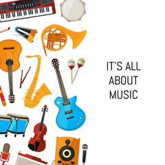 Banner and poster vector cartoon musical instruments background with place for text illustration