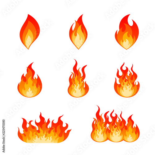 Fotografía Collection of flat vector flare flames and bonfire