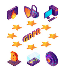 Poster - internet privacy protection 3d. gdpr general data protection online wireless safety connection firew