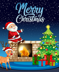 Wall Mural - Santa and deer on christmas template