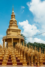 Detail Of Thai Great Many Golden Pagodas Of Wat Pasawangboon, Saraburi