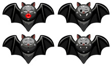 Vector Set Of Halloween Bat Emoticons. Collection Of Bat Characters With Different Emotions In Cartoon Style On White Background