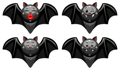 Wall Mural - vector set of halloween bat emoticons. collection of bat characters with different emotions in carto