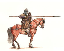 Medieval Mounted Knight. German (ottonic) Heavy Cavalry Charging At The Battle Of Lechfeld, 955.