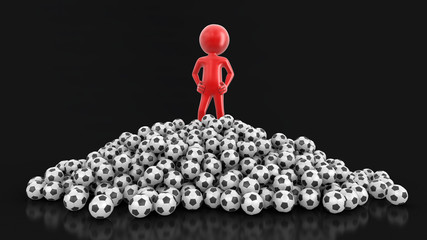 Poster - Pile of Soccer footballs and man. Image with clipping path