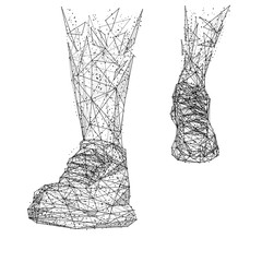 Poster - The legs go. Isolated black vector illustration in low-poly style on a white background. The drawing consists of thin lines and dots. Polygonal image of on topic of sport or health. Low poly EPS.