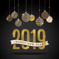 Wall Mural - Happy New Year 2019 - holidays vector illustration.