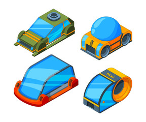Poster - Futuristic transport. Isometric illustrations of futuristic automobiles. Car automobile futuristic, transportation vehicle auto vector