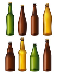 Poster - blank beer bottles. colored glass containers, vessels for brown and light craft and green beer. real