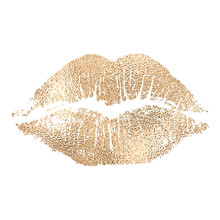Vector Lip Imprint With Golden Texture Isolated On White Background. Decorative Element For Print Or Design.