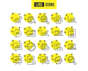 Aufkleber - Analysis, Statistics line icons. Set of Charts, Reports and Graphs signs. Data, Presentation and checklist. Global Statistics, hold Document and Checklist. Vector