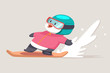 Cute Penguin cartoon character snowboarding in glasses and helmet. Illustration of winter sport and activities. Vector flat funny animal with emotion isolated on background.