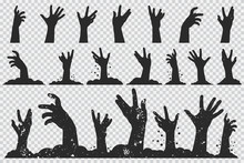 Zombie Hands Black Silhouette. Vector Halloween Icons Set Isolated On A Transparent Background.