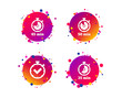 © blankstock - Timer icons. 35, 45 and 50 minutes stopwatch symbols. Check or Tick mark. Gradient circle buttons with icons. Random dots design. Vector
