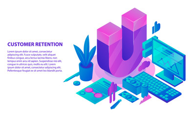 Poster - Retention strategy concept background. Isometric illustration of retention strategy vector concept background for web design