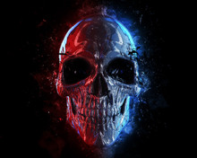 Grunge Neon Style Skull - 3D Illustration