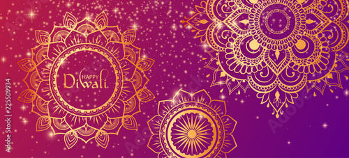 Photographie Happy Diwali Hindu gradient banner with golden traditional ornament