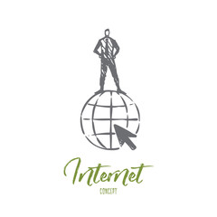 Internet, globe, symbol, website, world concept. Hand drawn isolated vector.