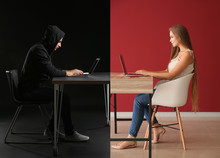 Young Woman Having Online Date With Fake Boyfriend. Concept Of Internet Fraud