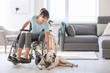 © Pixel-Shot - Young woman in wheelchair with service dog at home